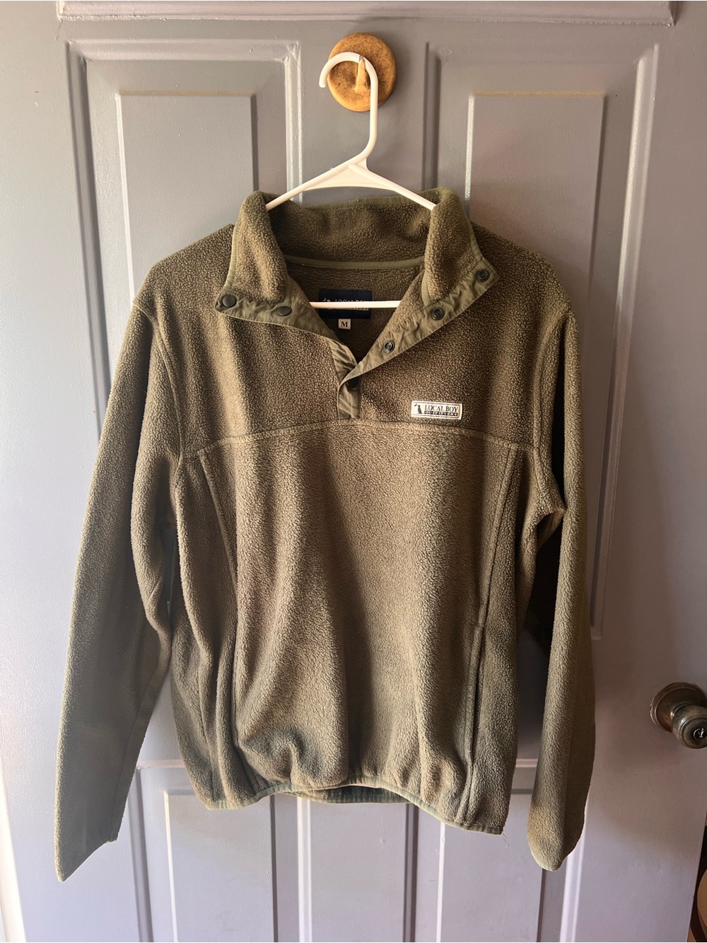 Men's Olive Green Snap-Placket Fleece Pullover Jacket